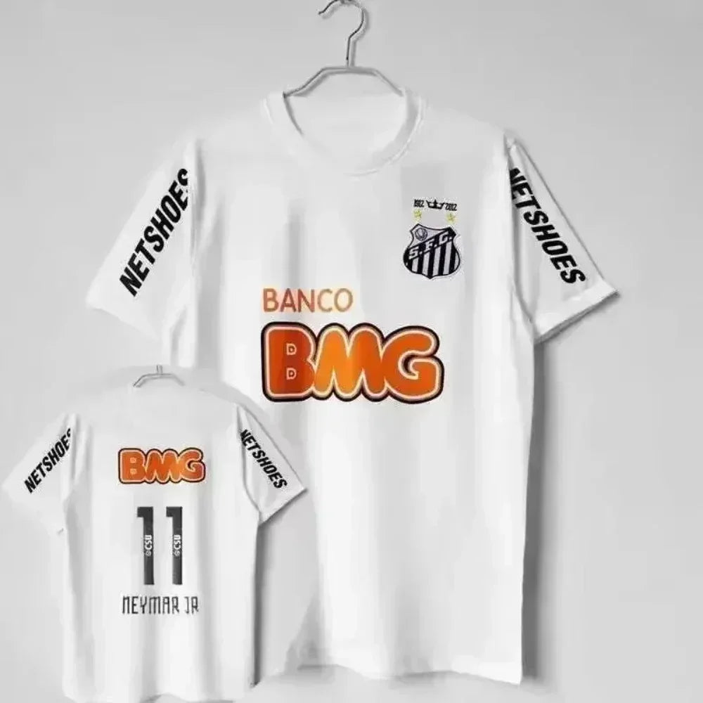 Classic Vintage 11-12 Santossi Family Cotton Football Jerseys Vintage Little Neymar Football Adults Men Women Kids Wear Shirts