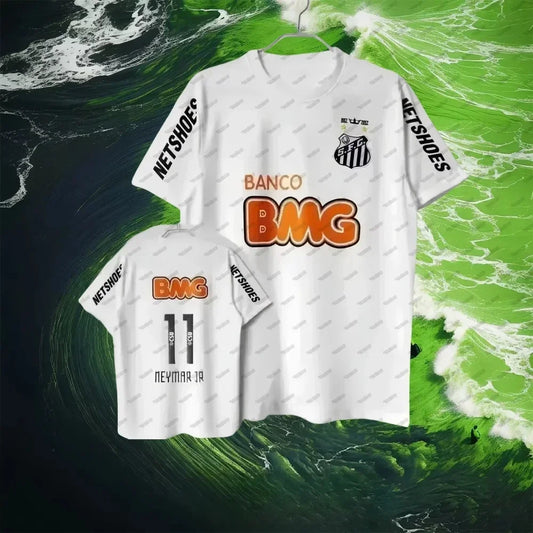 Classic Vintage 11-12 Santossi Family Cotton Football Jerseys Vintage Little Neymar Football Adults Men Women Kids Wear Shirts