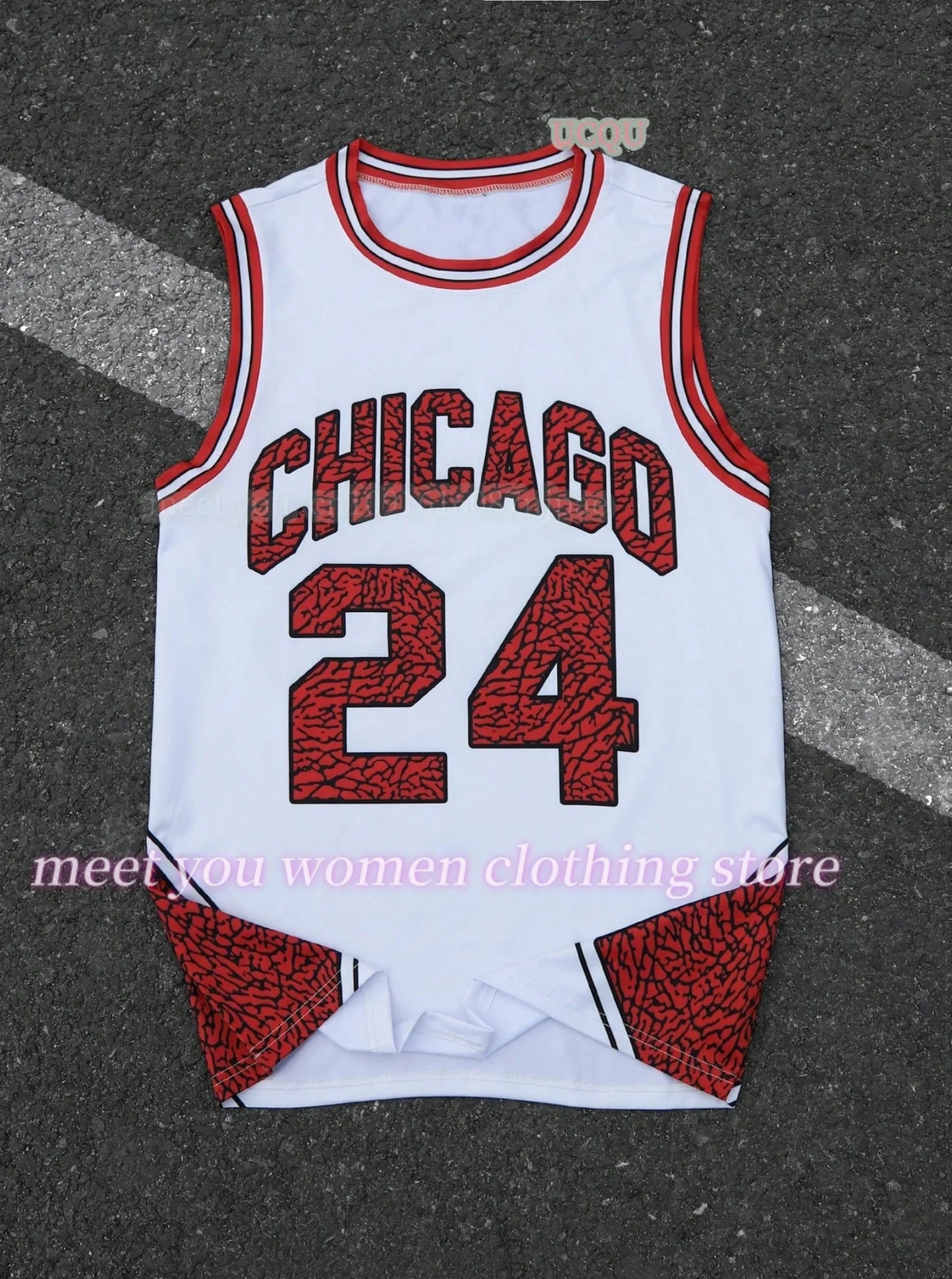 Jersey vest Boyfriend Style  women's CHIAGO  No.21 No.24 Print Striped Round Neck Casual Tank Top women sport  basketball vest