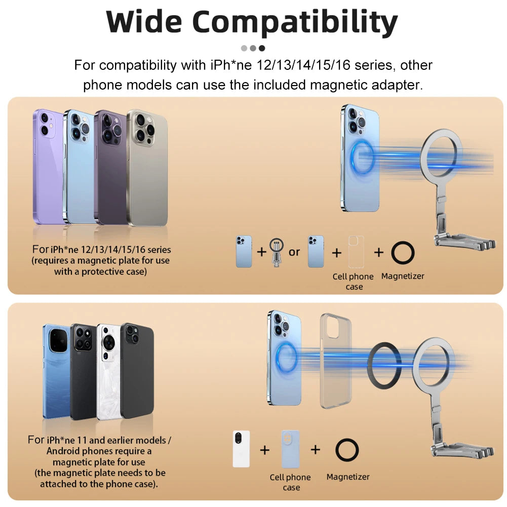 Magnetic Pocket Phone Tripod Cell Phone Tripod Stand for MagSafe Foldable Phone Holder Phone Stand for iPhone 16 15 14 13 12